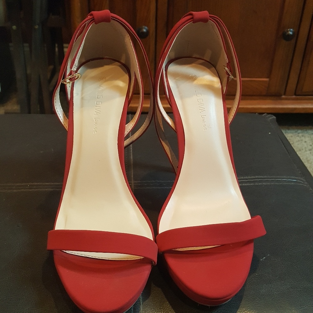 Red strap, open-toed high heels